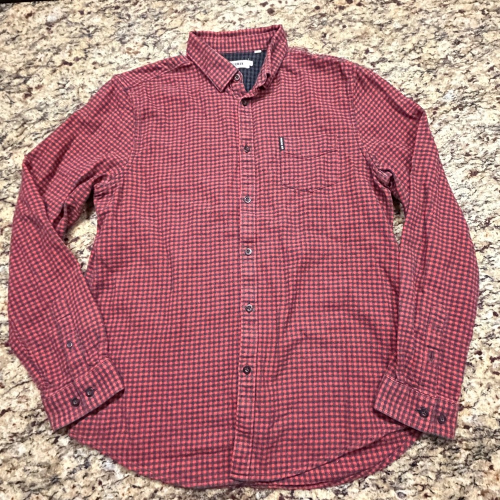 Ben Sherman Mens Red Black Houndstooth Long Sleeve Button Down Shirt Large L